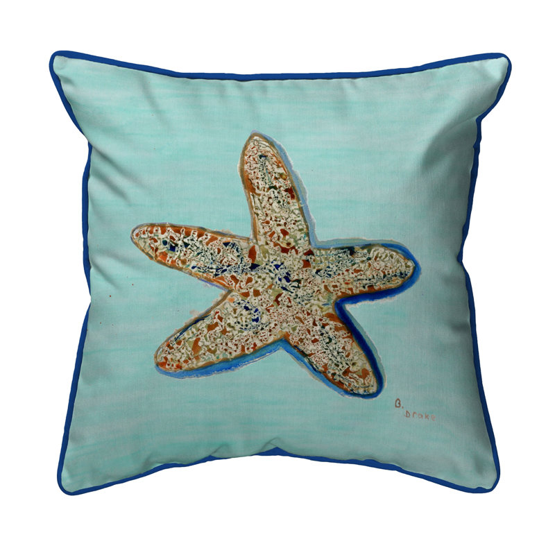 Starfish Indoor/Outdoor Throw Pillow, 18" x 18", Teal/Brown