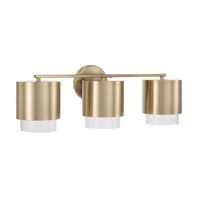 24.25"W x 8.25"H 3-Light Cylindrical Metal Vanity and Seeded Glass