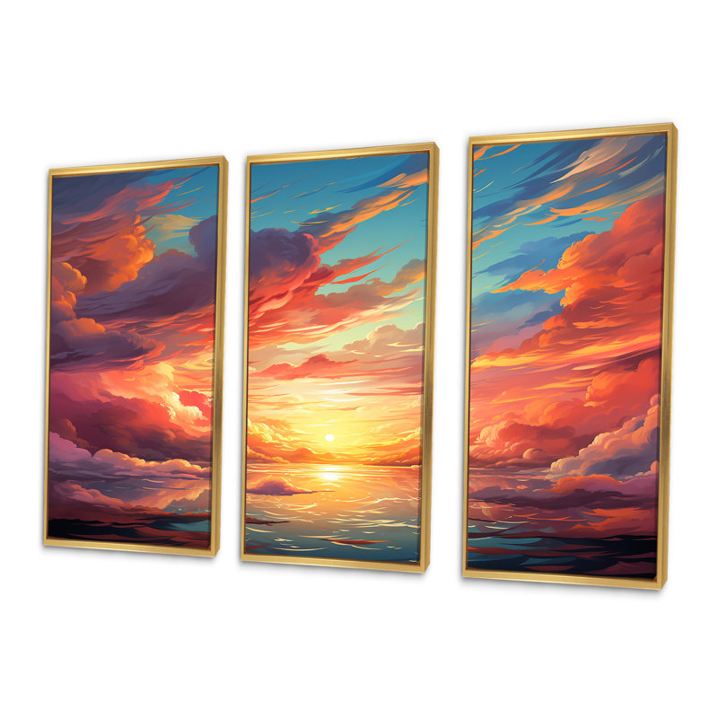 Magical Sunset Sky II - art mural ciel, H 28 po x l 36 po x P 1 po, Cadre flottant doré