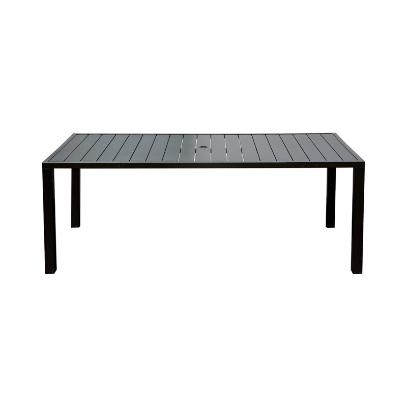 Outdoor Dining Table For 8 Person,Square Slatted Metal Patio Table For Deck Garden Lawn Backyard Use With Umbrella Hole