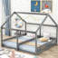 Lits plateforme simple pour lit simple, conception 2 en 1, gris, avec construction stable Lits gris - faits de matériaux, garde-corps présents-1903408724