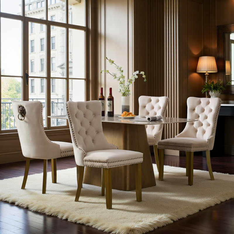Chaises de salle à manger rembourrées Amelia, Beige, 4