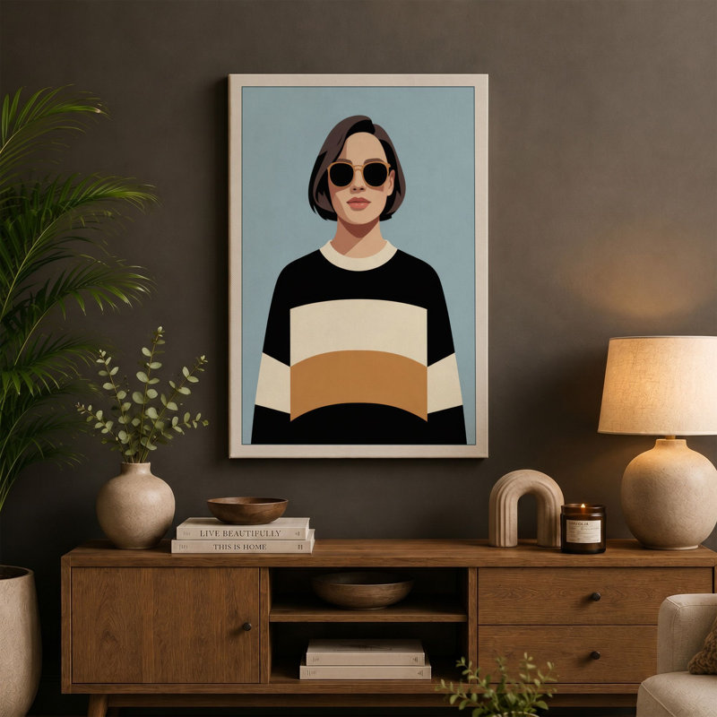 Sunglasses Portrait Modern - Wrapped Canvas, 24x16 - 61.0 x 40.6 cm, Ochre Border