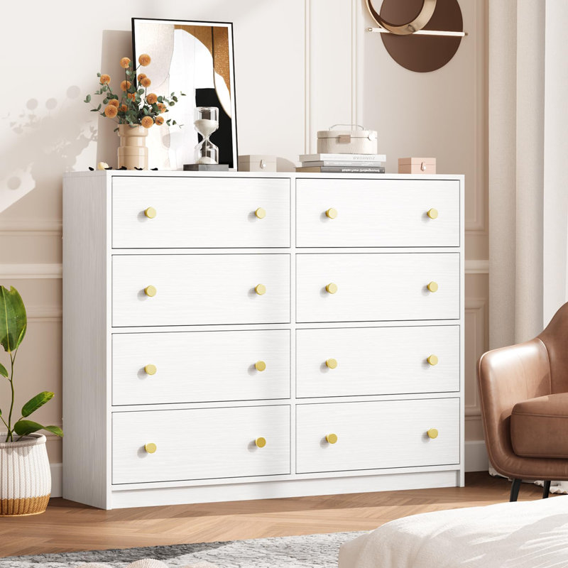 Bimlesh 114cm W 8 - Drawer Chest of Drawers, White