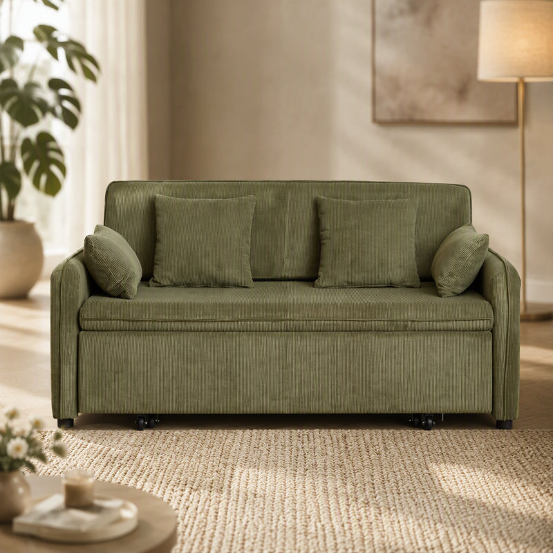 3-in-1 Convertible Sleeper Sofa with Pullout Bed and Side Storage