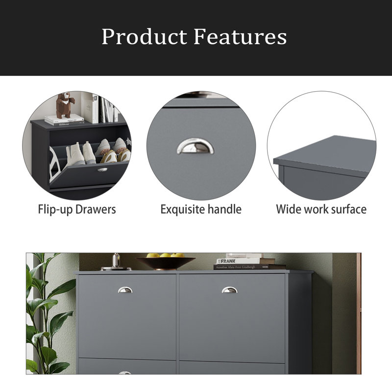 Hidden Slim Narrow Shoe Rack Cabinet With 4 Drawers For Entryway, Foyer,Hallway,Bedroom, Gray