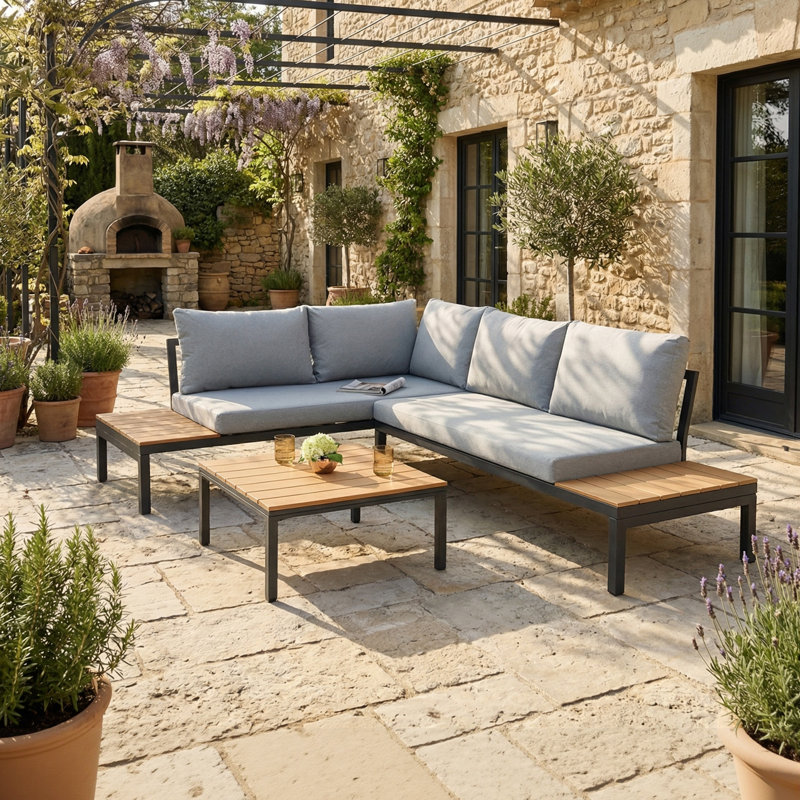 Schofields 4 - Person Garden Lounge Set with Cushions, Light Grey, Natural/Black