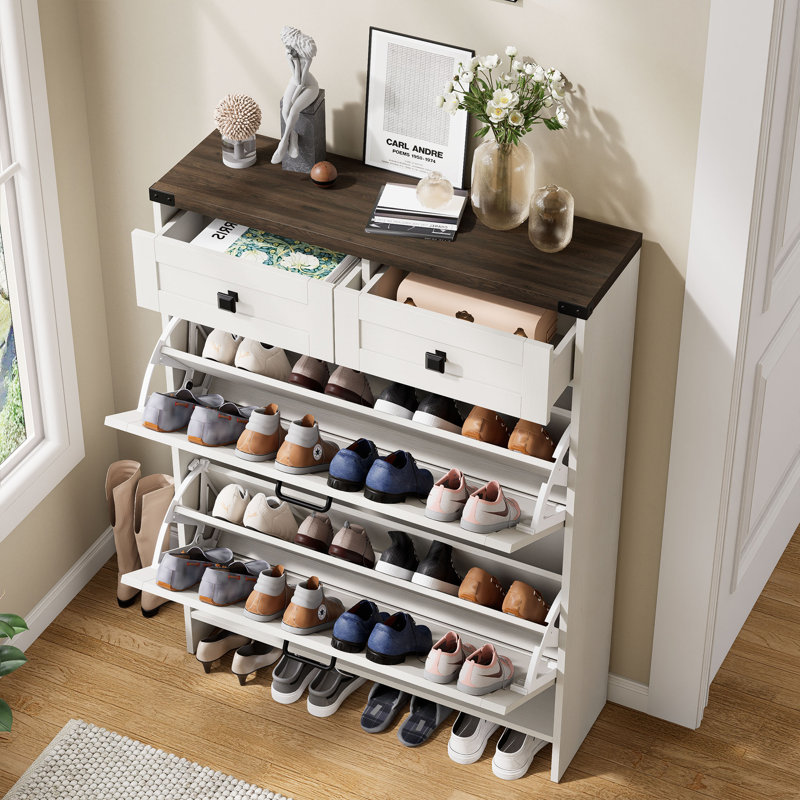 16 Pair Flip Down Shoe Storage, White