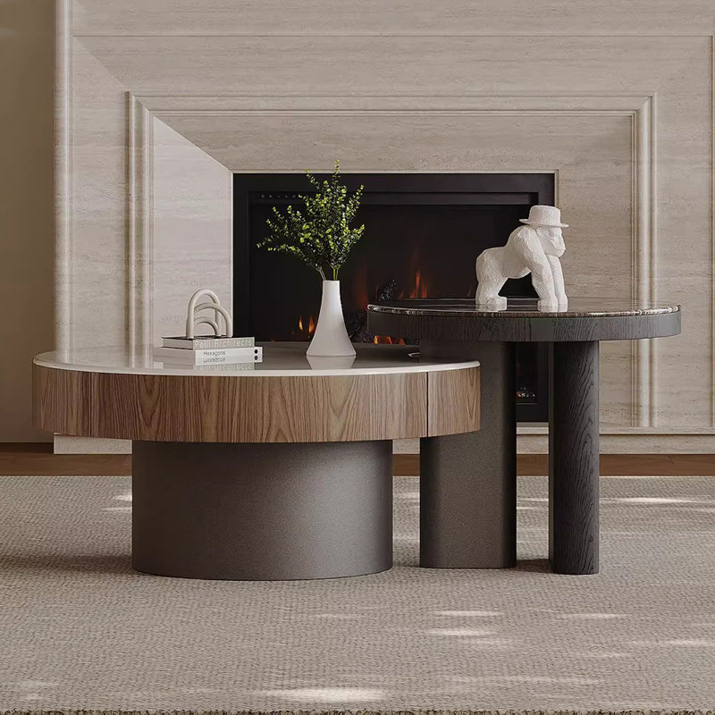 Microcrystalline stone round coffee table set