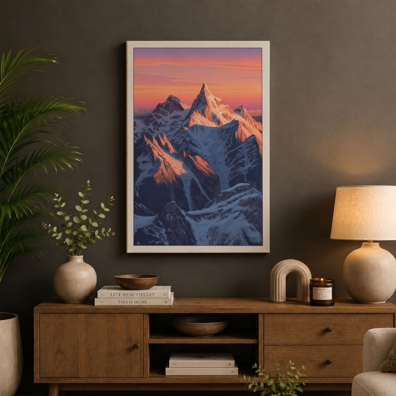 Alpine Dawn Minimalist - Wrapped Canvas, 18x12 - 45.7 x 30.5 cm, Ochre Border