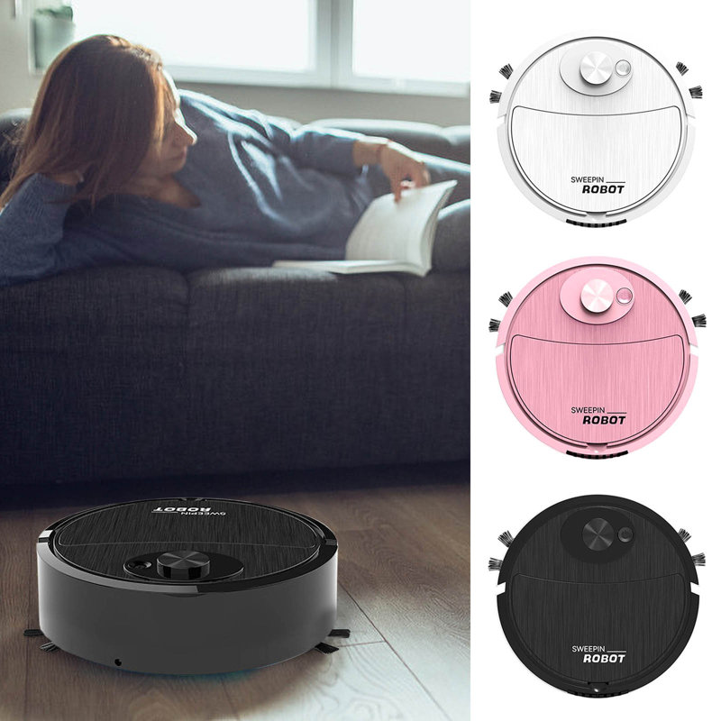 Aspirateur paresseux trois-en-un robot de balayage, Noir, rose, blanc