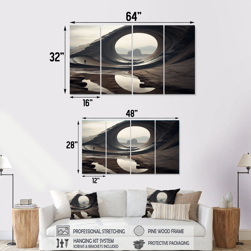«Surréalisme esthétique Space Canyon III - Paysage de surréalisme, art mural 4 pièces, H 28 po x l 48 po