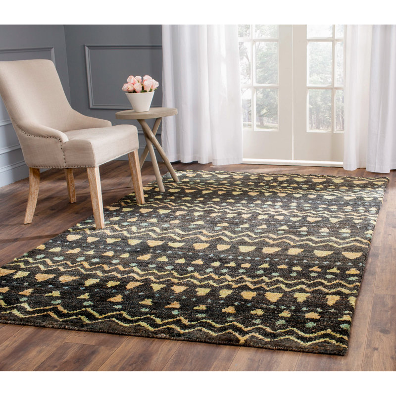 Tapis géométrique en jute noué à la main Suleman, Rectangle 4 pi x 6 pi