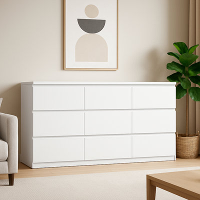 Large Capacity Dresser With 9 Drawers, Anti-Tip Design For Bedroom Storage