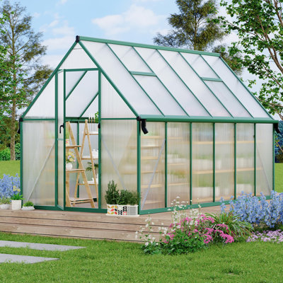 Grande serre en polycarbonate avec structure à installation rapide et évent de toit pour la ventilation extérieure