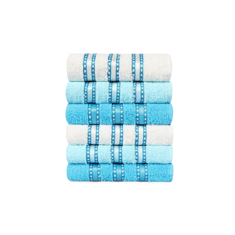Ensemble de serviettes 6 pièces Ayisha, Turquoise / bleu / blanc