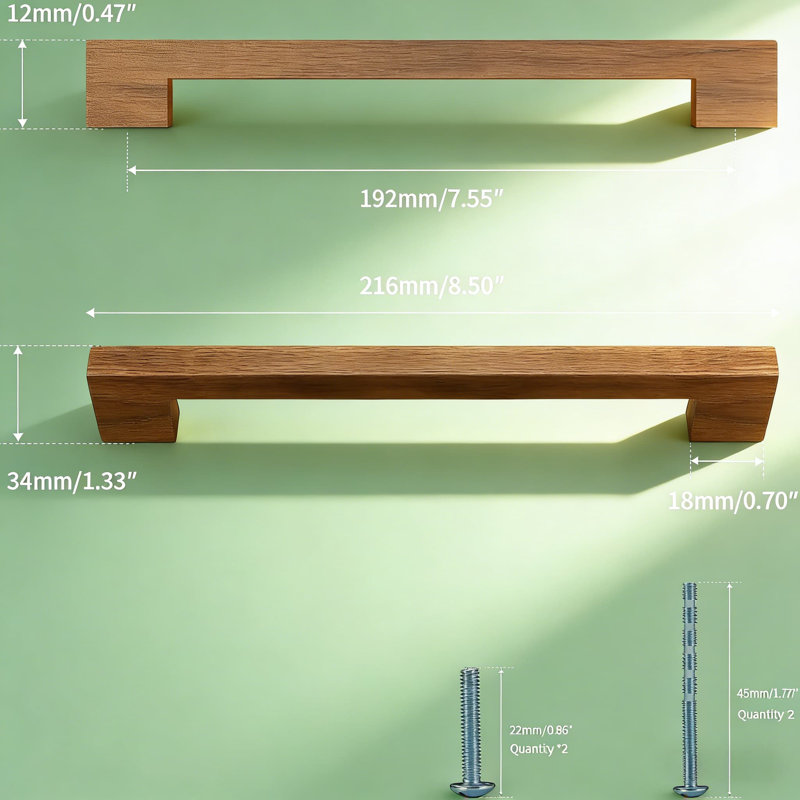 Poignées de tiroir carrées en bois de noyer pour armoires, quincaillerie d'armoire minimaliste moderne, ensemble de 4 poignées de tiroir en bois naturel