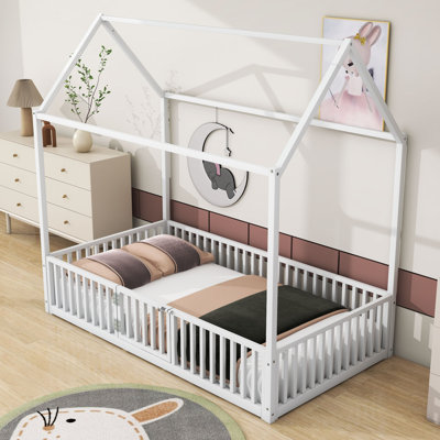 Nannore Metal House Bed with Fence and Door