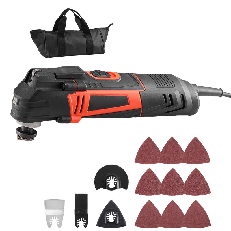 Outil oscillant multi-outils, outil oscillant électrique 4 ampères avec 6 vitesses variables 7000 - 19000 OPM, angle d'oscillation de 3,2 °, accessoires de scie 13PCS, lumière de travail à DEL et sac de transport