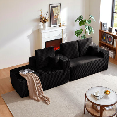 Cloud Sectional Sofa With L-Shape Chaise And Side Pockets , Modern Modular Design, Deep Seating, Upholstered Couch For Living Room/Bedroom, No Assembly Required , Black, Left-Facing