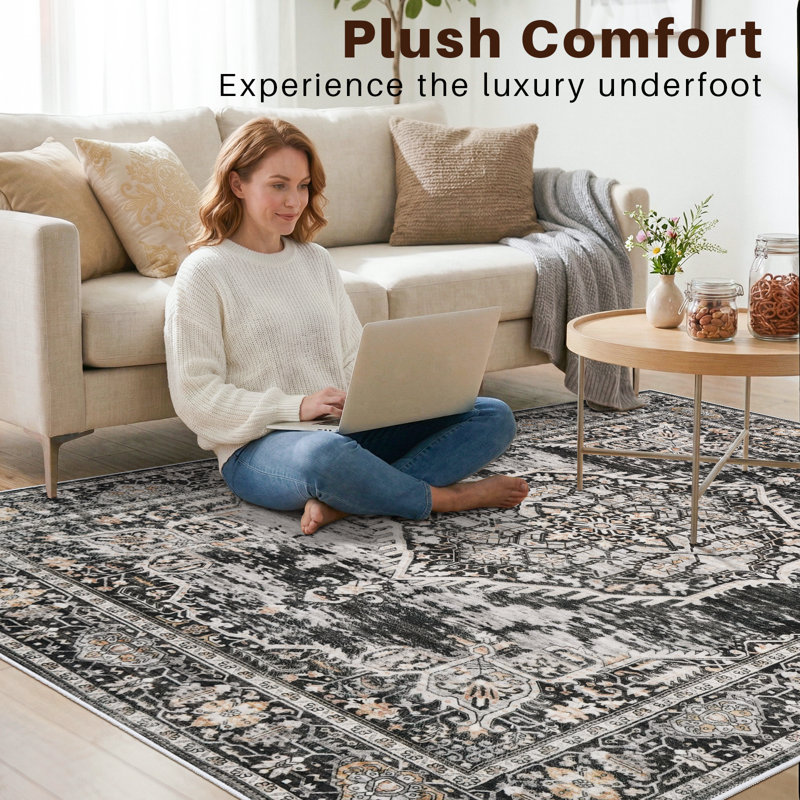 Washable Entryway Rug: Farmhouse Kitchen Hallway Rug Wide Soft Water Resistant Floor Mat for Bathroom Nursery Non Slip Indoor Carpet for Living Room Bedroom Dining Room(Black)