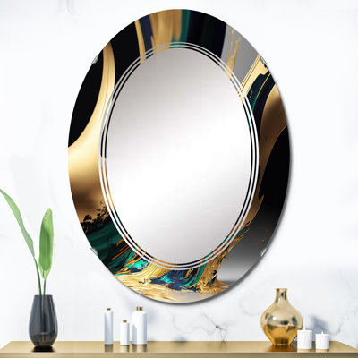 Miroir mural abstrait vert Puran et agate dorée II