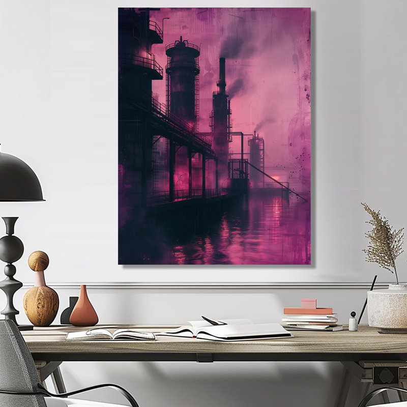 «Mauve», usine mauve Polution Reflection II - usines, H 44 po x l 34 po x P 1,5 po, Toile tendue