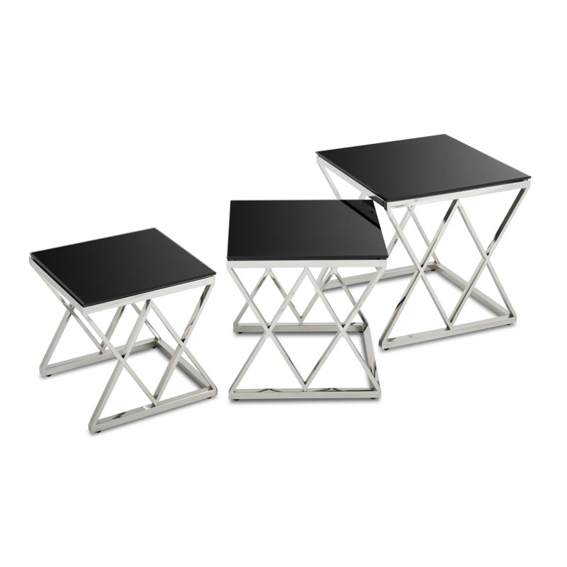 Ewert Glass Top Cross Legs Nesting Tables