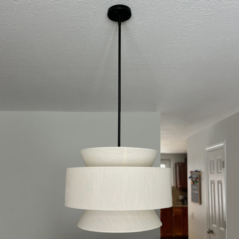 Lustre tambour moderne en lin blanc 4 lumières Bertan