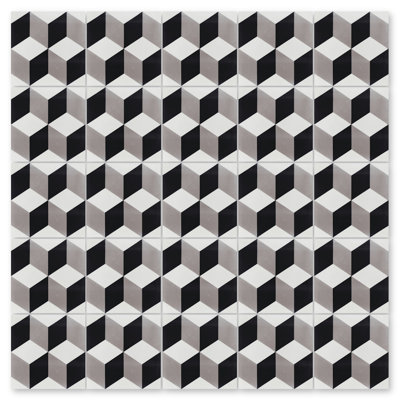 Cubes 8" x 8" Cement Patterned Wall & Floor Tile