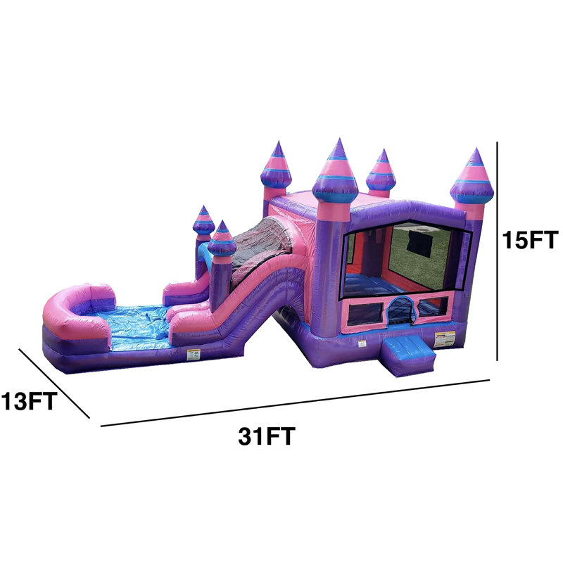 JumpOrange Purplish Commercial Grade Castle Bounce House Water Slide with Splash Pool (with Blower)