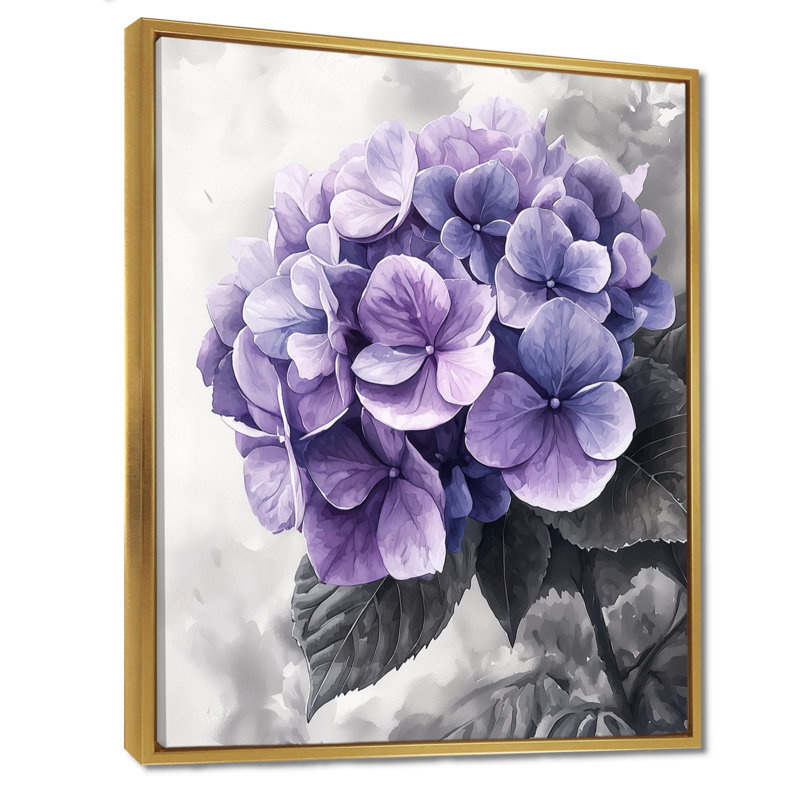 «Mauve mauve», art mural Hortensia II, H 44 po x l 34 po, Impression encadrée flottante, Doré