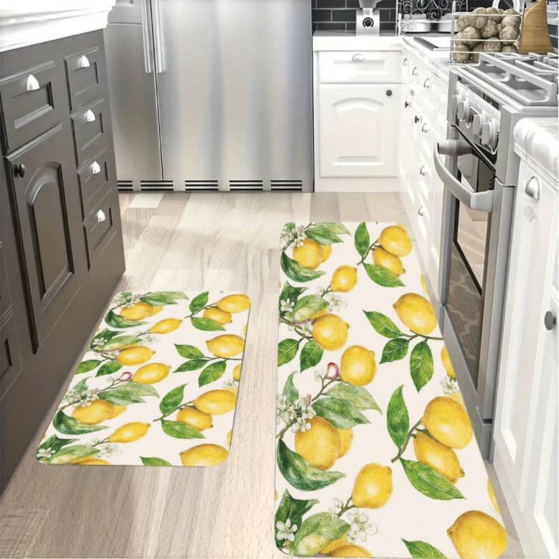 Lemon Branches, 2 Pcs Non Slip Kitchen Mats