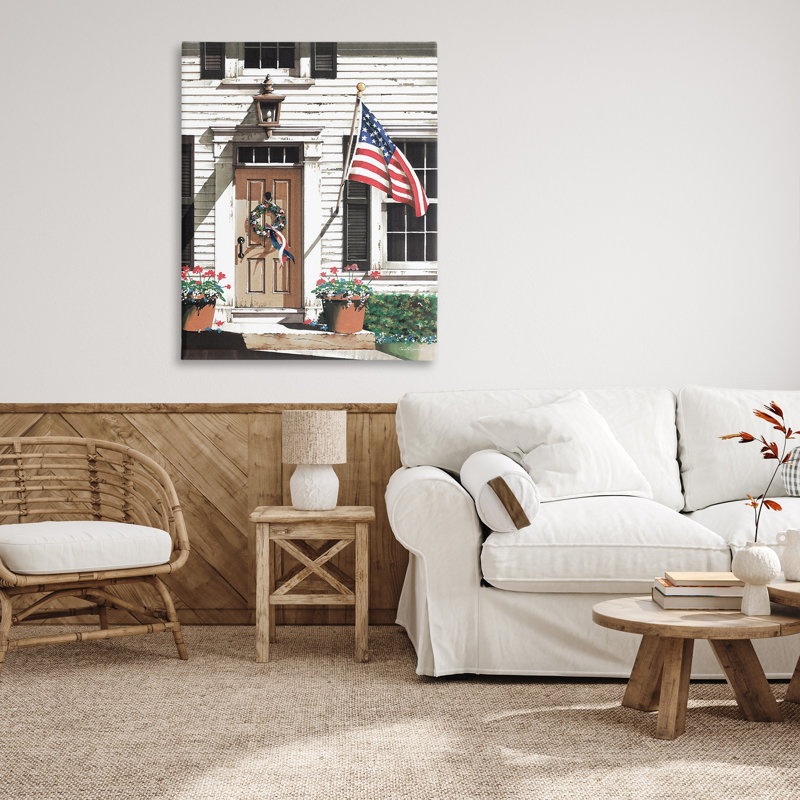 Art mural sur toile Country House with Flag par John Rossini, H 48 po x l 36 po