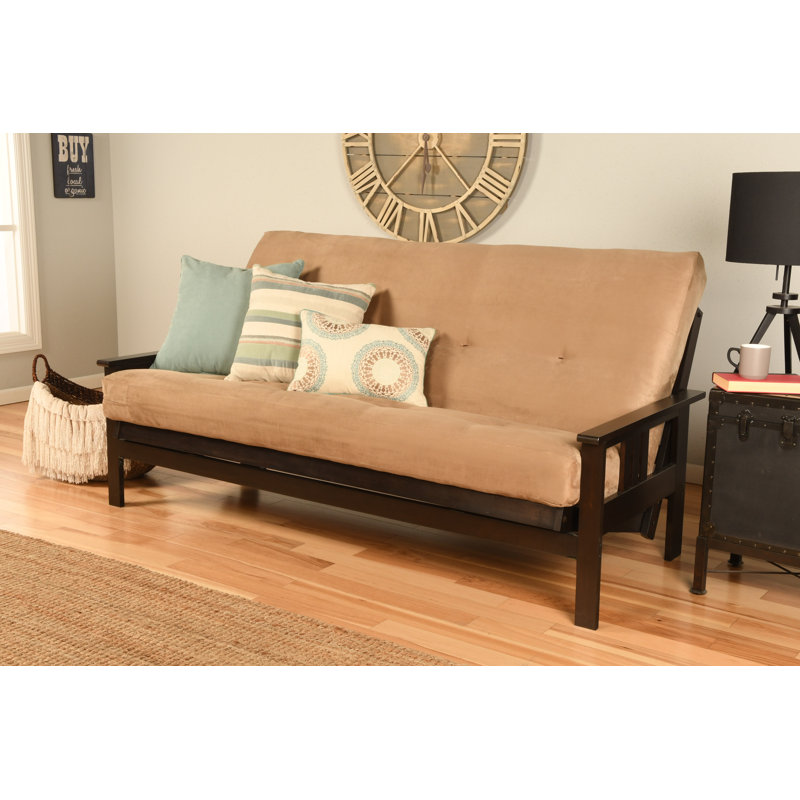 Johnte Full-Size Futon Frame and Full-Size Innerspring Mattress, Suede Peat, Espresso, Premium Pocket Coil