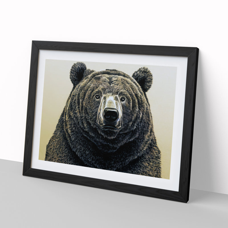Outstanding Bear - Single Picture Frame Print, Black, 46cm H x 64cm W x 2cm D
