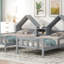 Lit plateforme simple double avec tête de lit en forme de maison et table de chevet intégrée-1336538399