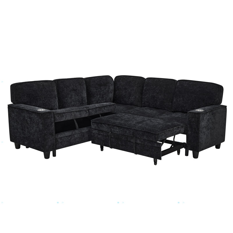 Canapé en L avec canapé-lit, canapé-lit avec siège de rangement, canapé-lit modulaire à 5 places avec port USB, canapé-lit modulaire pour salon, appartement
