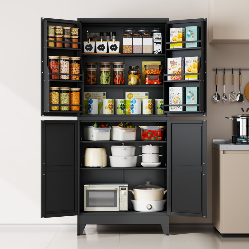 Armoire de rangement en métal de 74,8 po de hauteur pour garde-manger et cuisine, Noir