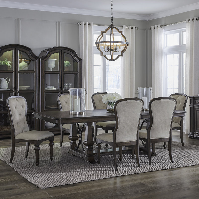 Dillmon Opt Trestle Table Dining Set w/ 6 Upholstered Chairs, 7 Pieces: Table, 6 Chairs