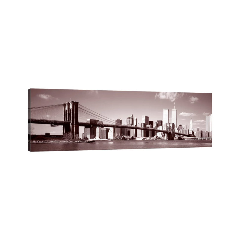 Brooklyn Bridge, East River, NYC, New York City, New York State, USA - Wrapped Canvas Panoramic Print