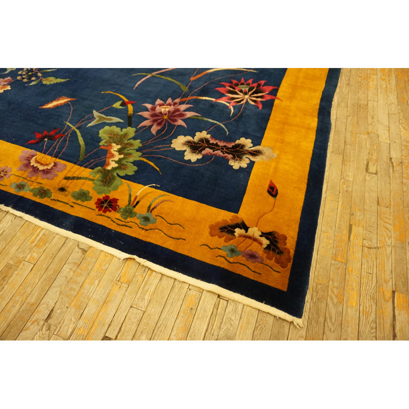 Room Size Wool Antique Rectangle Chinese Knotted - Art Deco Blue 1920s Rug