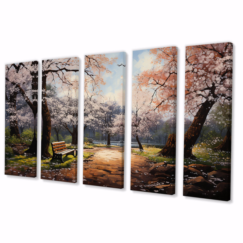 «Pink Springtime Park Floral Canopy II - Trees», art mural sur toile, H 28 po x l 60 po