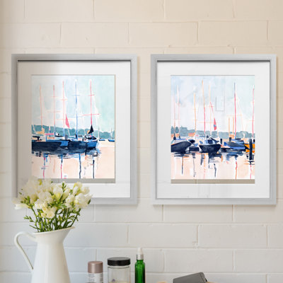 «Watercolor Boat Club I», ensemble de 2 reproductions d'art sur papier encadrées