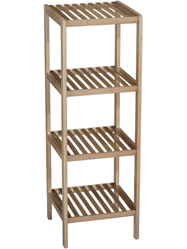 4-Tier Bamboo Shelf Narrow Bathroom Shelf with Slatted Shelves Natural Wood Plant Stand Standing Towel Rack Corner Rack for Bathroom Entryway Bedroom Kitchen Sunroom