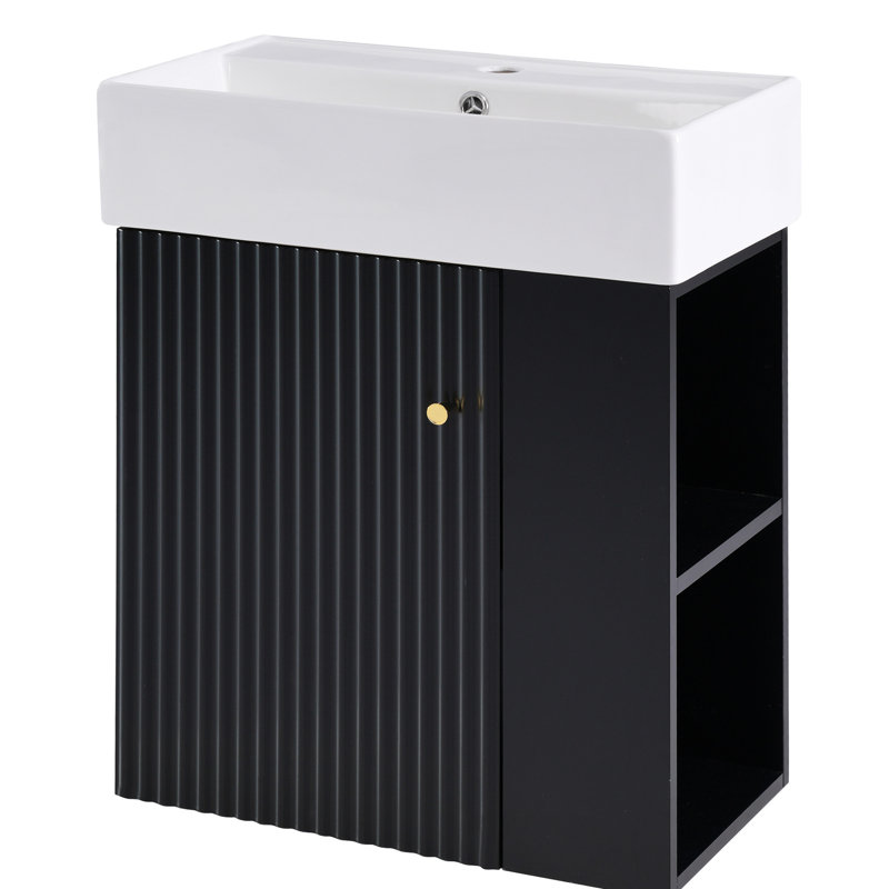 Meuble-lavabo de salle de bain 21,6 po - Lavabo en céramique, rangement sur le côté droit, armoire contemporaine peinte en noir avec apparence de style moderne