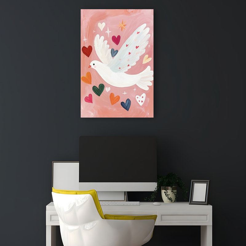 Sweet Flying Dove Colorful Dreamy Romantic Bird Landscape Nature Wall Art Print 1 Piece Wrapped Canvas Wall Art
