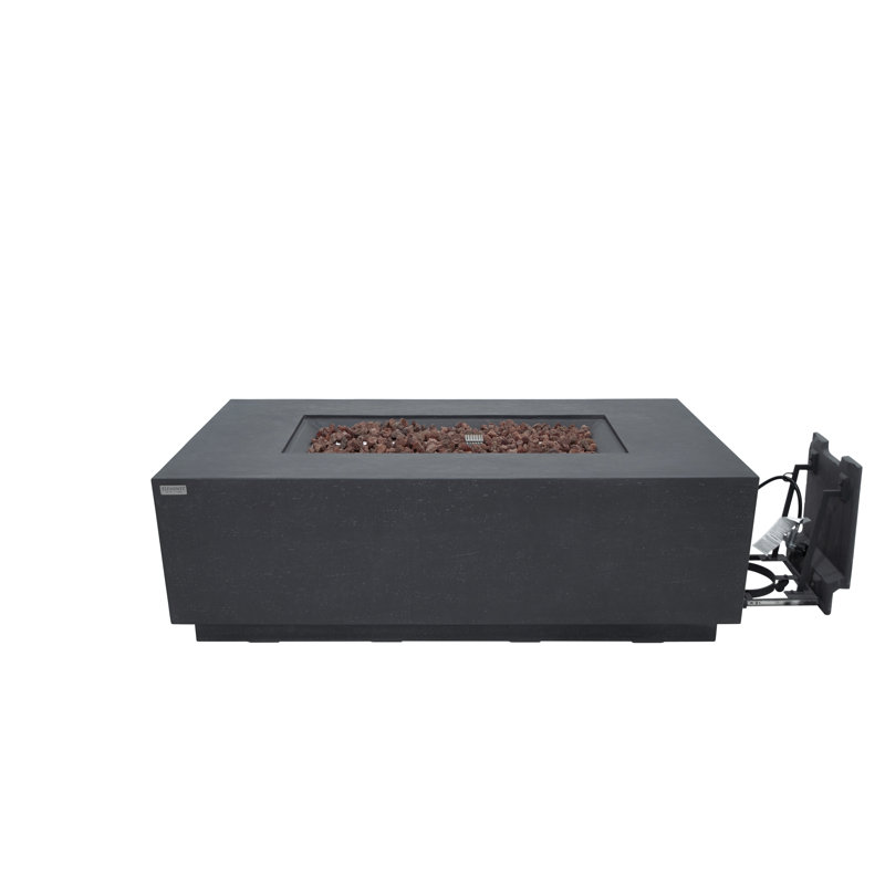 Andes 66" Outdoor Concrete Fire Table with Built-In Hidden Propane Tank Storage 45,000 BTU - Includes Lava Rocks & PVC Cover