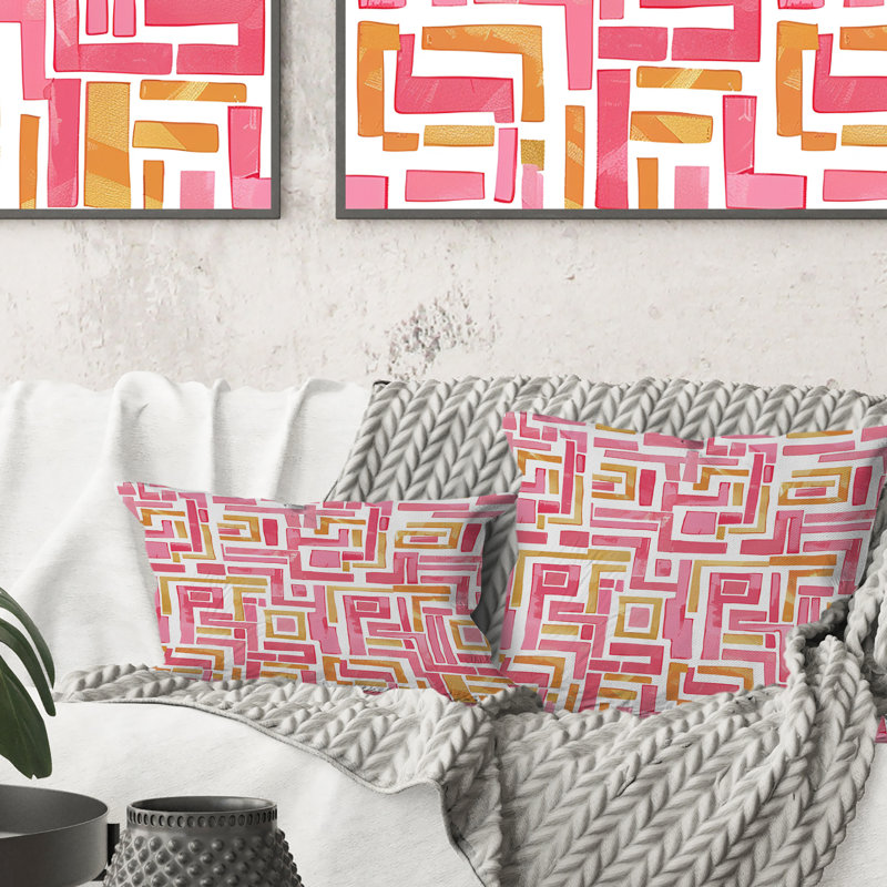 Coussin lombaire rose et jaune Midcentury Maze