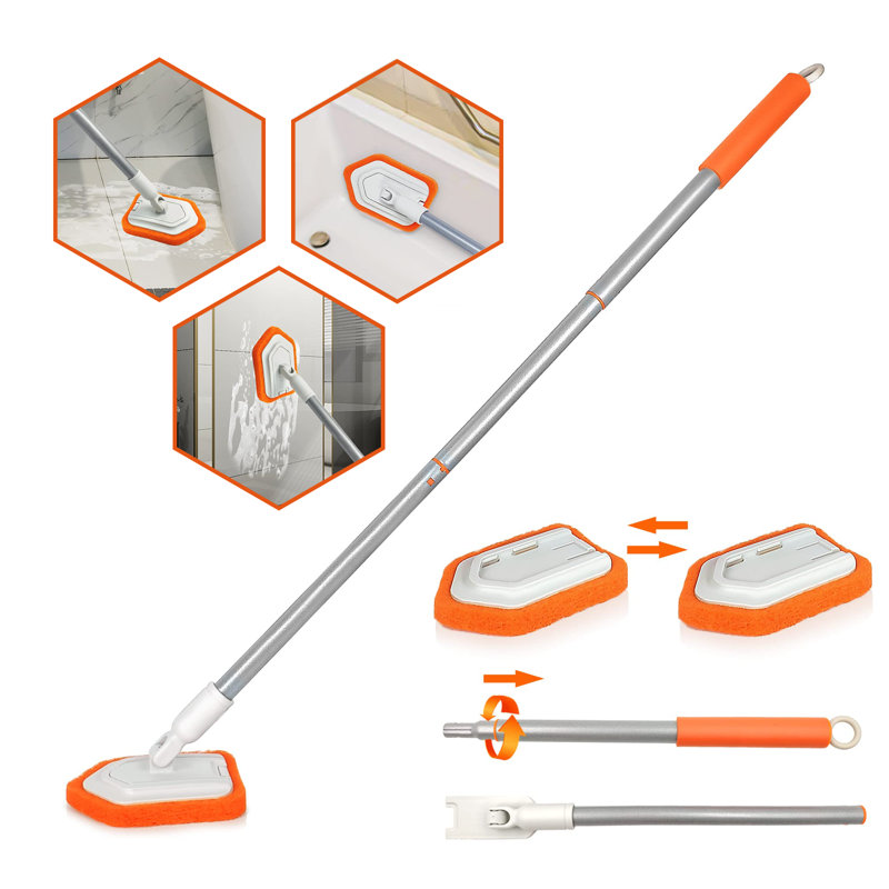 Shower Scrubber For Cleaning With Long Handle,cleaning Brush With 2 Interchangeable Scrub Brush For Bathroom, Bathtub, Wall, Floor